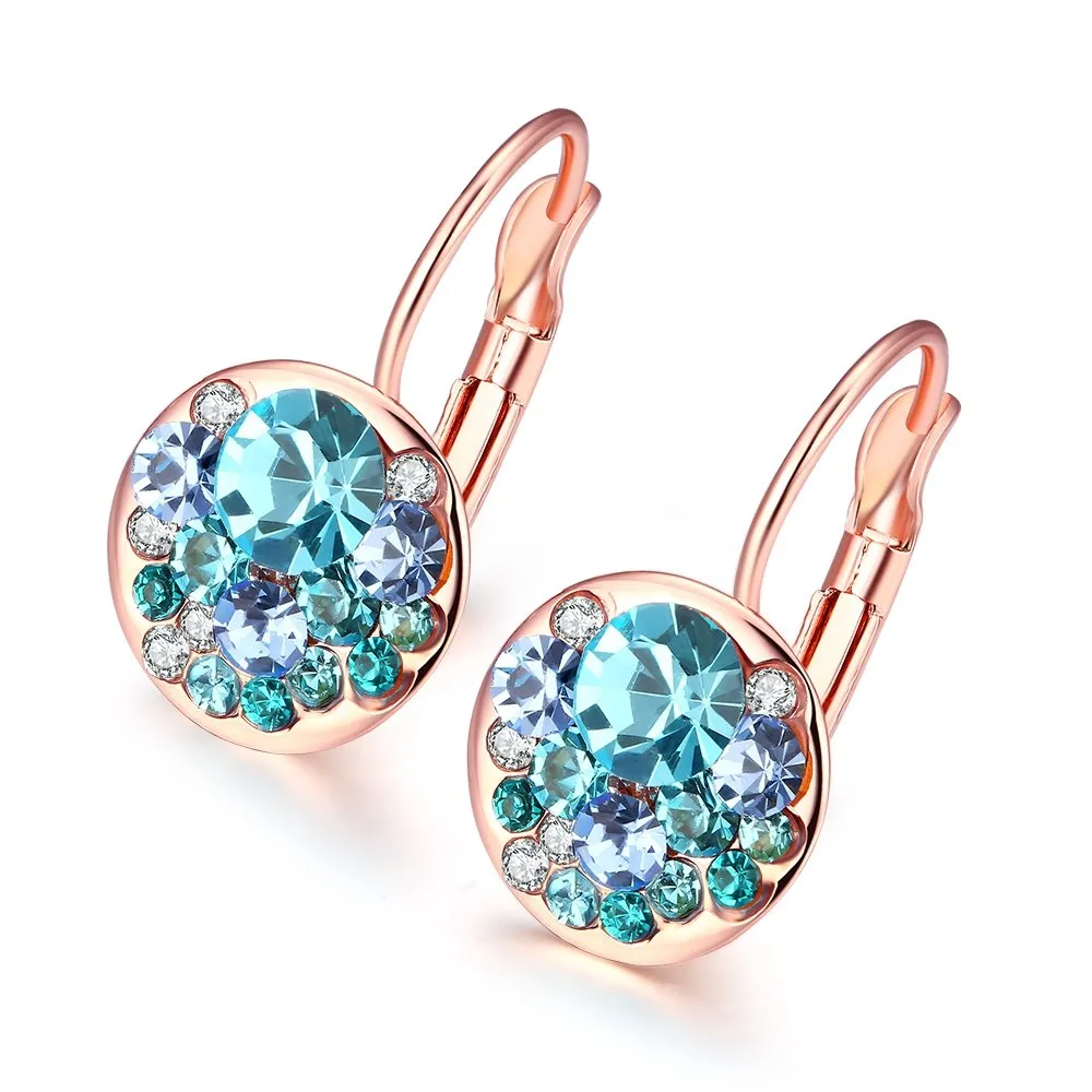 Yellow Chimes Earrings For Women & Girls | Fashion Blue Crystal Stone Radiant Clip On Drop Earring | Elegant Rose Gold Plated | Round Shaped Drops | Birthday & Anniversary Gift