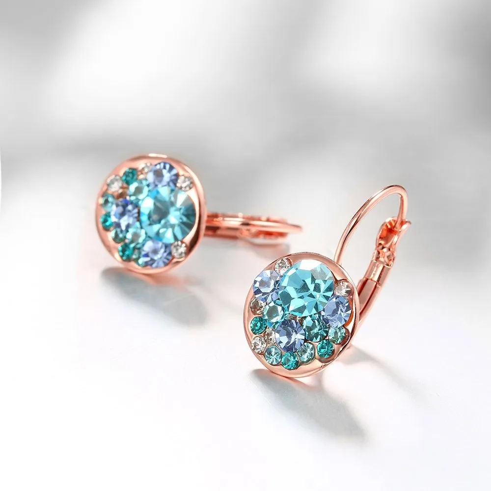 Yellow Chimes Earrings For Women & Girls | Fashion Blue Crystal Stone Radiant Clip On Drop Earring | Elegant Rose Gold Plated | Round Shaped Drops | Birthday & Anniversary Gift